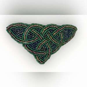 Vintage Handmade Barrette Beaded Irish Celtic Infinity Knot Hair Accessory Clamp